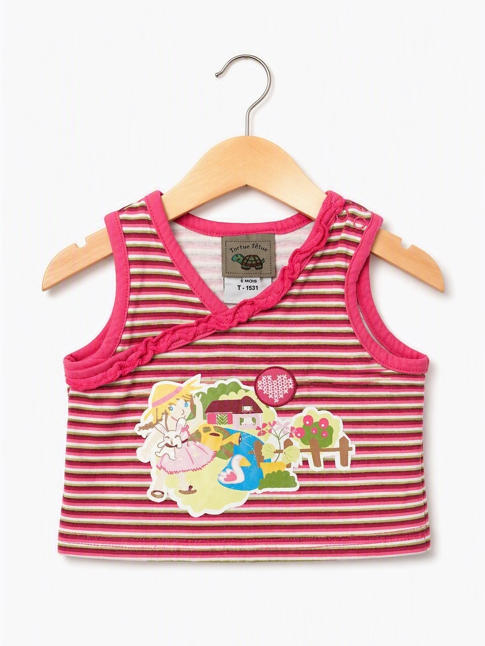 Unique Vintage Tortue Têtue Pink Striped Ruffle Cross Graphic Tank Top Vest 6M